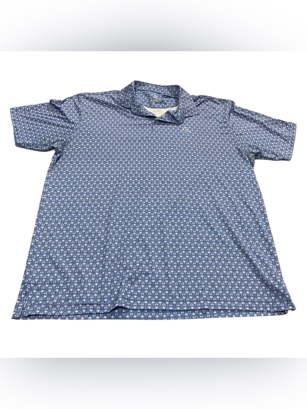 Rhoback Polo Shirt Mens XXL Blue Golf Cart Palm Print Golf Performance Stretch